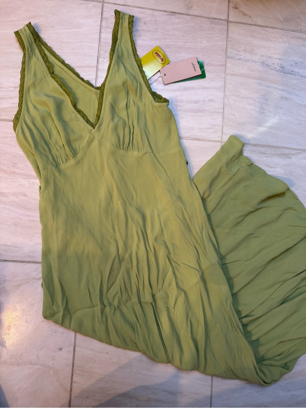 NWT Ghost London slip maxi sleeveless dress in light Olive Green V-Neck